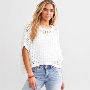 HYFVE Womens L Ivory/White Knit Sweater Cotton Beachy Bohochic Coastal Cowgirl